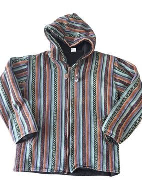 Baja Style Full Zip Hoodie 100% Cotton Made in Nepal Multicolor M